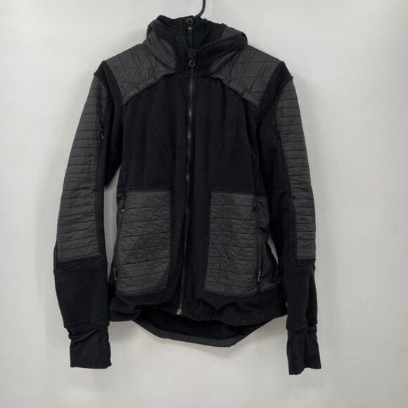Lululemon Jacket FLEECY KEEN JACKET lll Reflective Winter Hoodie Black Size 8 - Picture 1 of 16